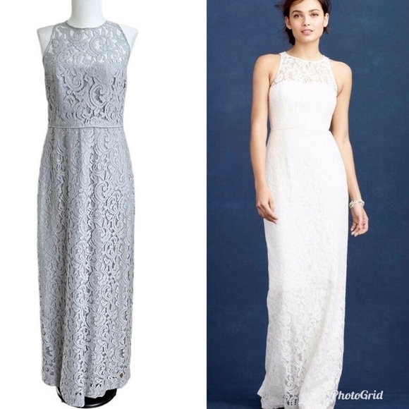 J. Crew Dresses & Skirts - J Crew Pamela lace Maxi Dress Sleeveless Leavers Gray Formal Size 8